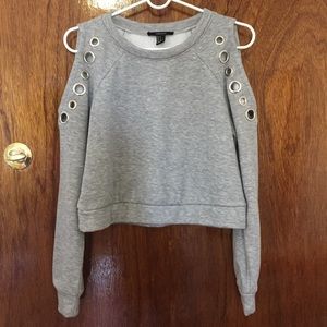 Open-shoulder crop top sweater